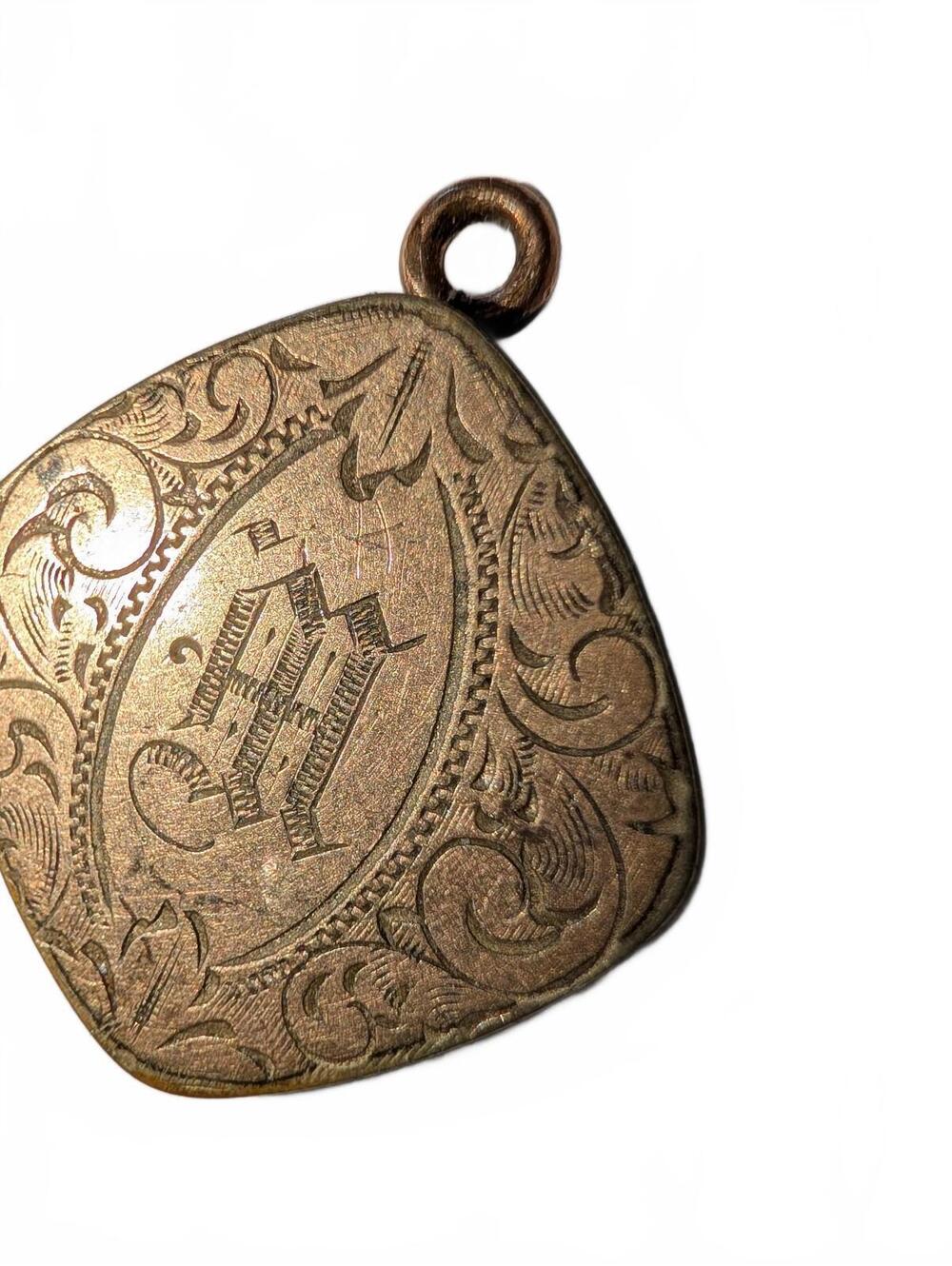 Vintage Engraved Gold Tone Square Locket Pendant letter "M" engraved